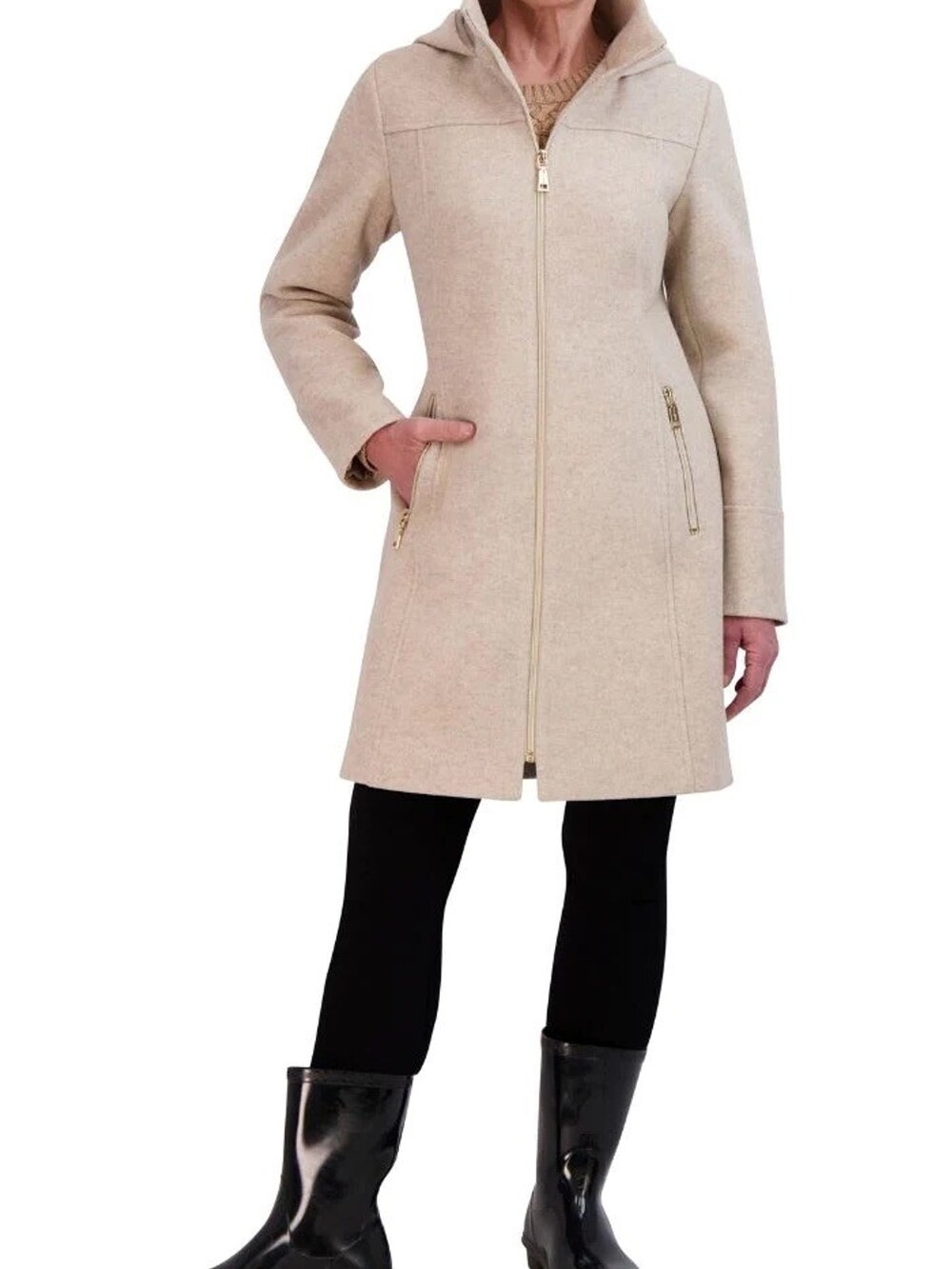 Two By Vince Camuto Soft Knit Jacket Women's XL Hooded Coat Oatmeal Ivory